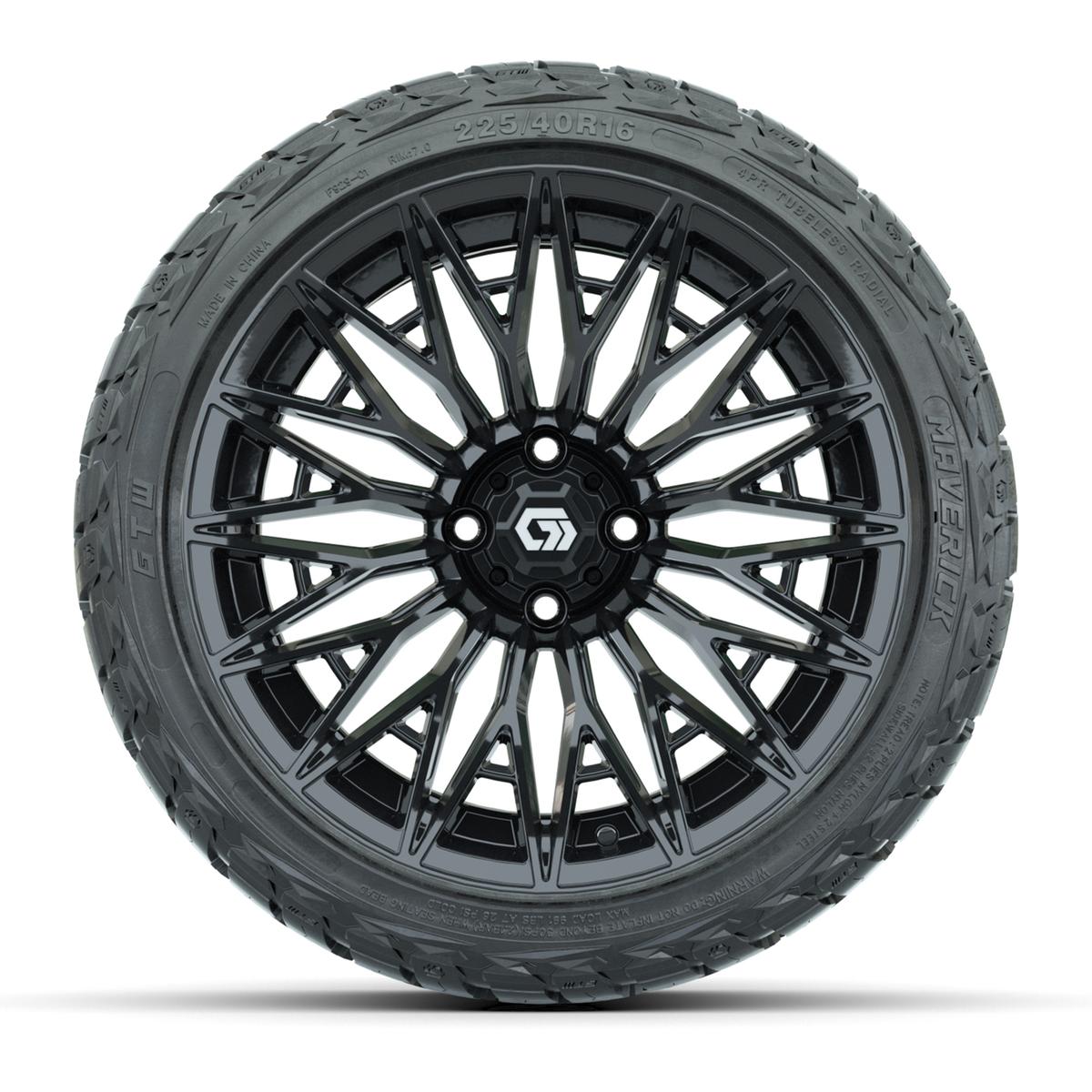 GTW&reg; Blur Gloss Black 16 in Wheels with 225/40-R16 Maverick Hybrid Tires - Full Set