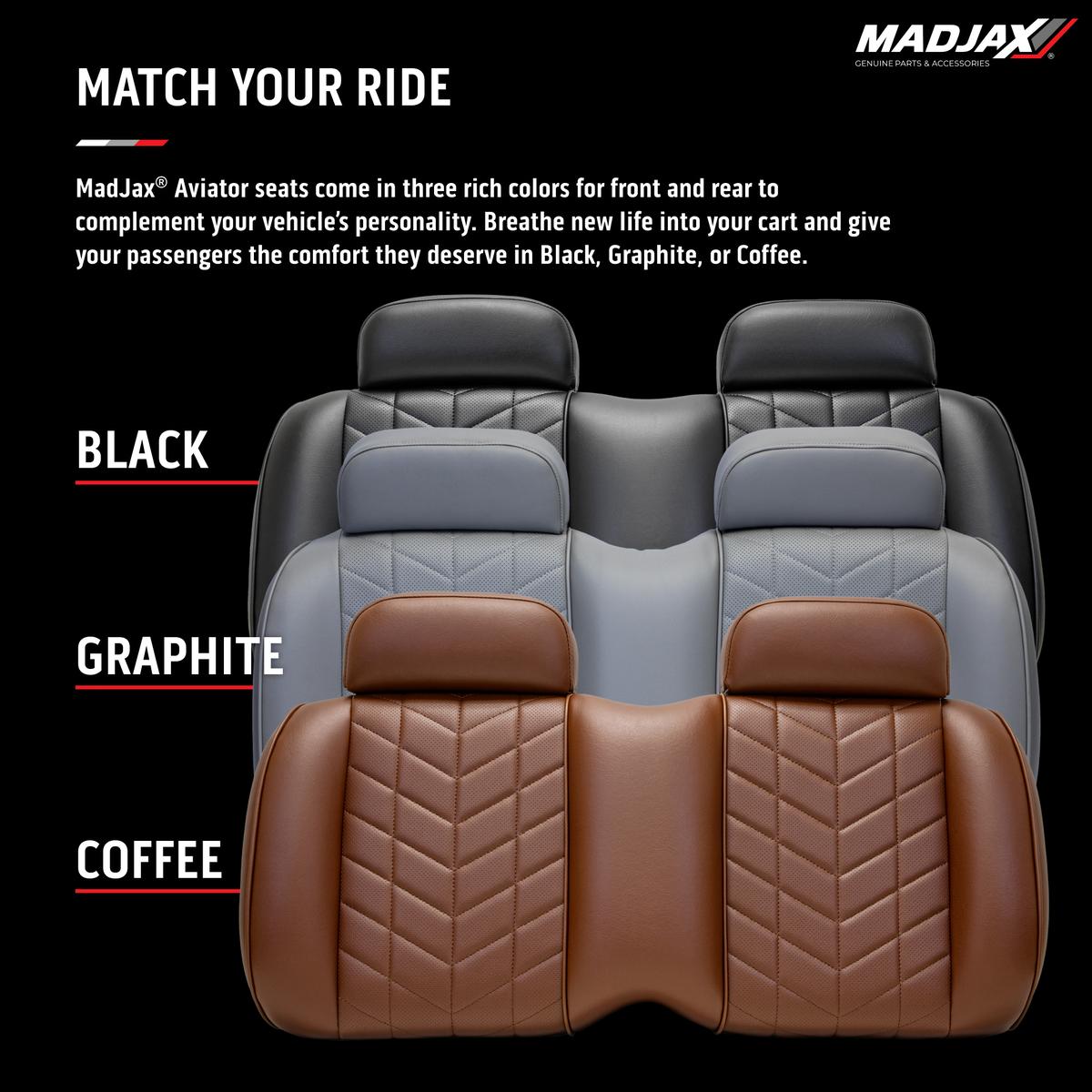 MadJax Aviator EZGO TXT/RXV & MadJax XSeries Black Front Seat Cushions with Thermaflex