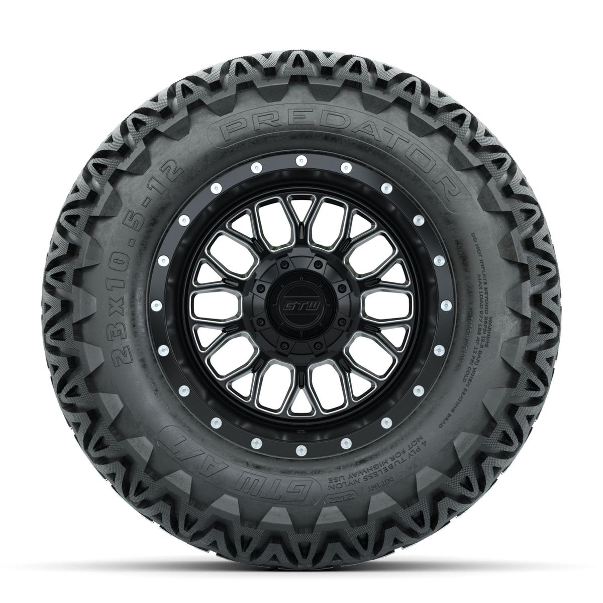 Set of (4) 12 in GTW® Helix Machined & Black Wheels with 23x10.5-12 Predator All-Terrain Tires