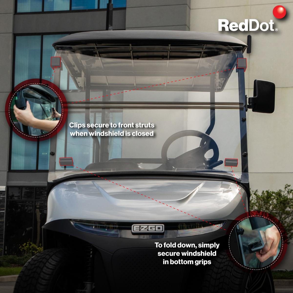 RedDot EZGO RXV Clear Folding 1/4" Windshield with Rubber Trim (Years 2024-Up)