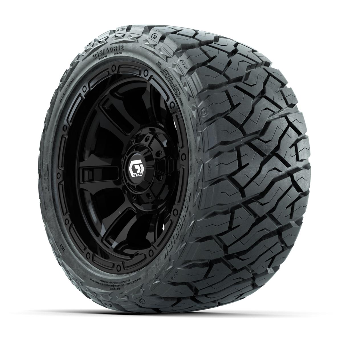 GTW Shogun Gloss Black 12 in Wheels with 215/40-R12 Maverick Low-Profile All-Terrain Tires – Full Set