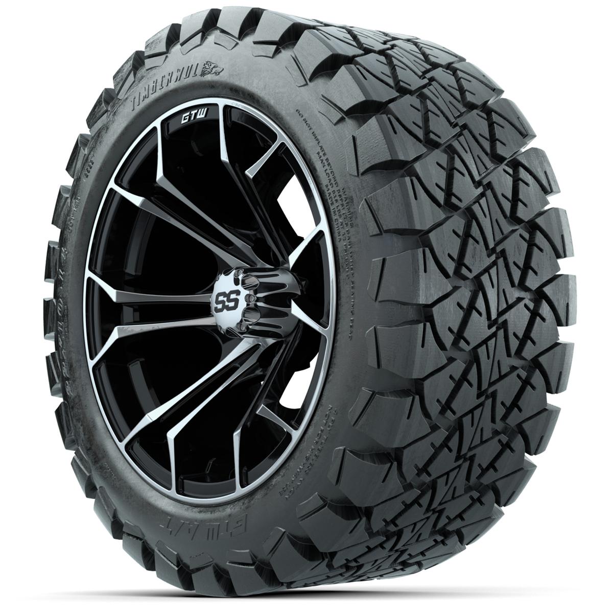 GTW Spyder Machined/Black 14 in Wheels with 22x10-14 GTW Timberwolf All-Terrain Tires – Full Set