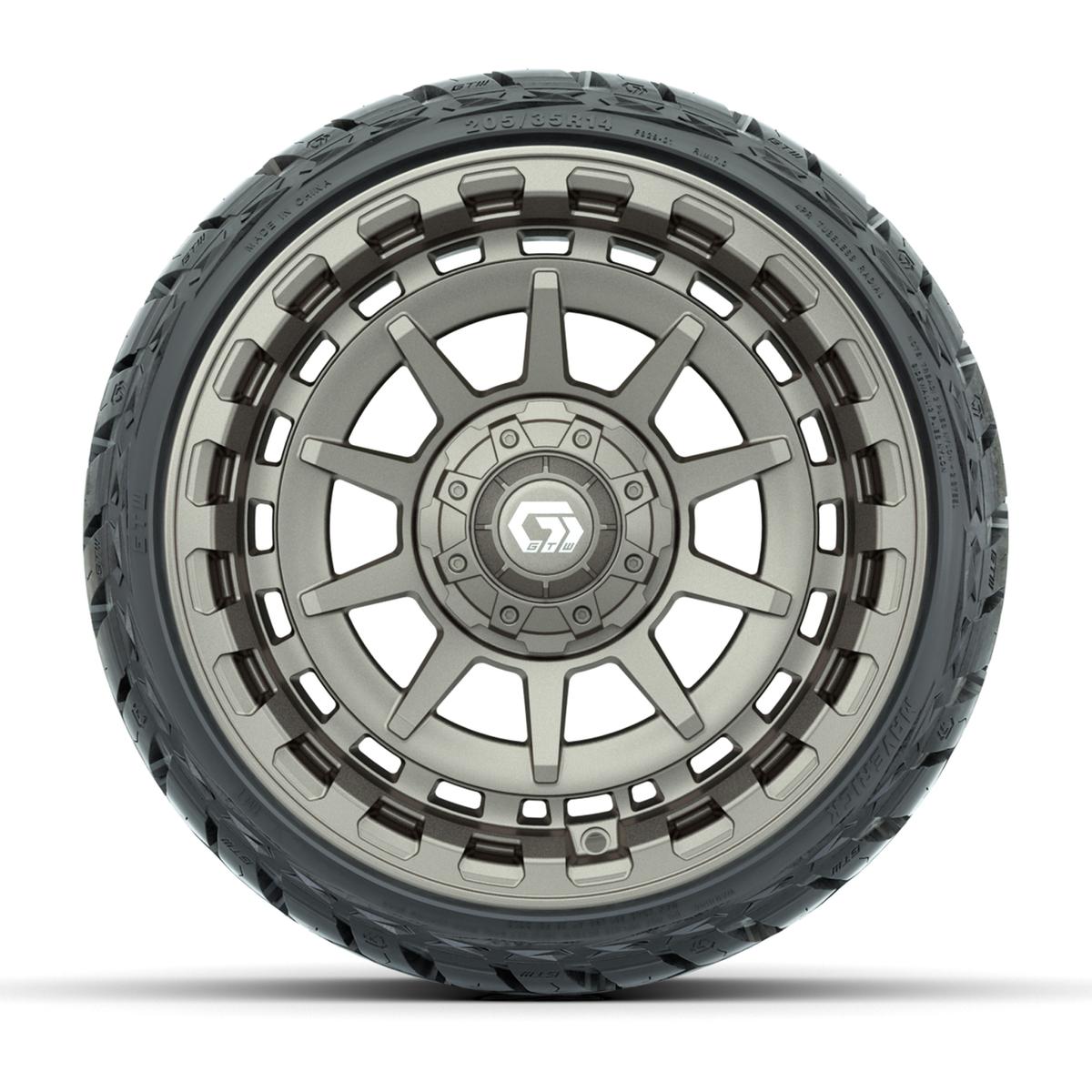 GTW Barricade Satin Bronze 14 in Wheels with 205/35-R14 Maverick Low-Profile All-Terrain Tires – Full Set