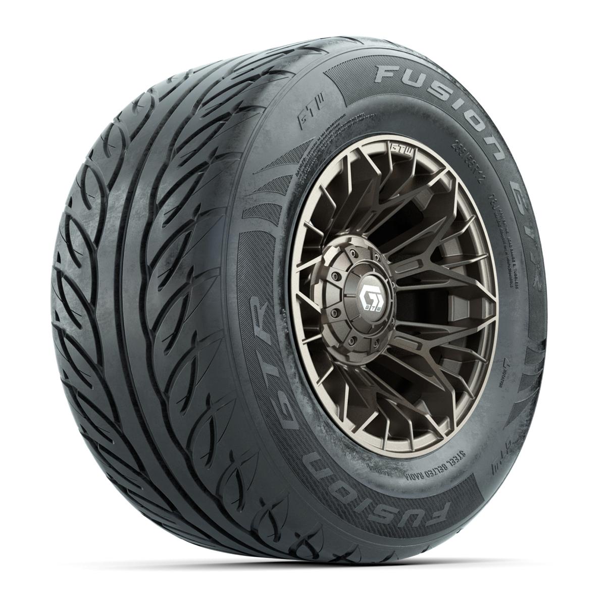 GTW&reg; Stellar Matte Bronze 12 in Wheels with 255/55-R12 Fusion GTR Steel Belt Radial Street Tires – Full Set