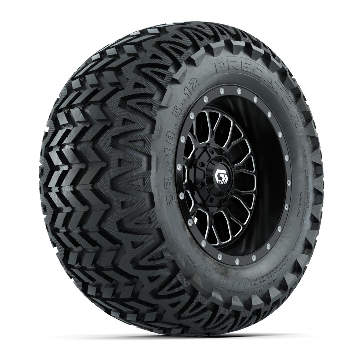 Set of (4) 12 in GTW® Helix Machined & Black Wheels with 23x10.5-12 Predator All-Terrain Tires