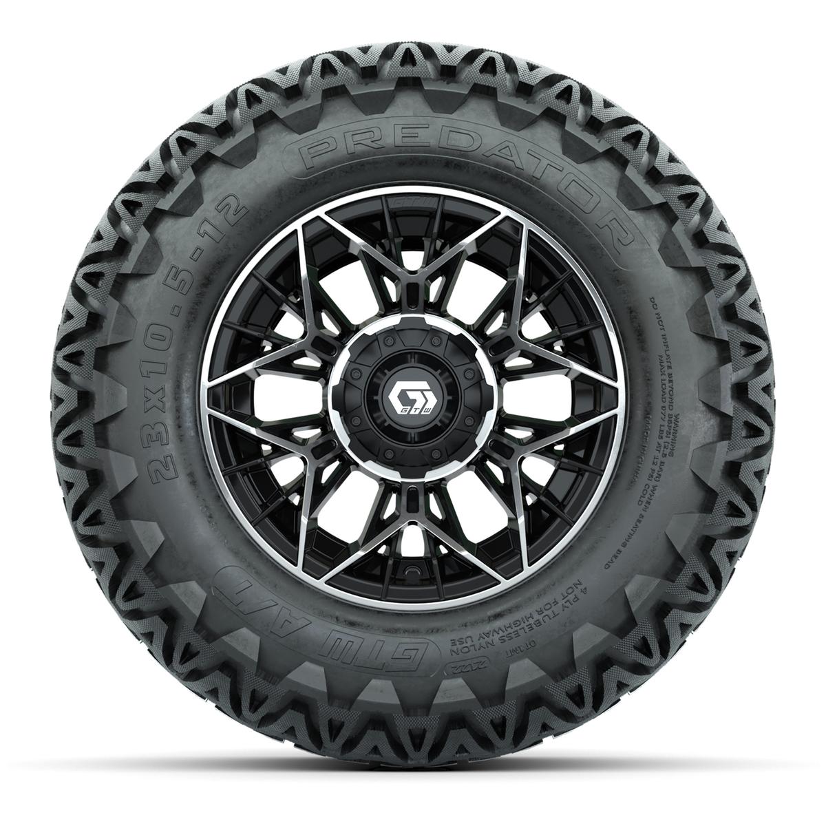 Set of (4) 12 in GTW® Stellar Machined & Black Wheels with 23x10.5-12 Predator All-Terrain Tires