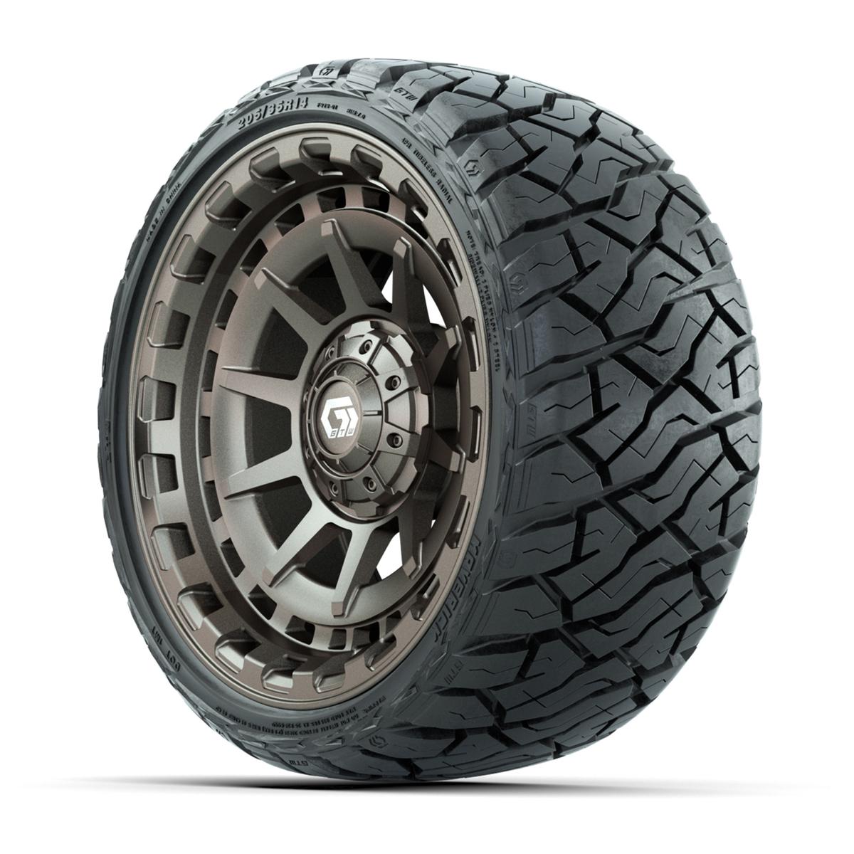 GTW Barricade Satin Bronze 14 in Wheels with 205/35-R14 Maverick Low-Profile All-Terrain Tires – Full Set