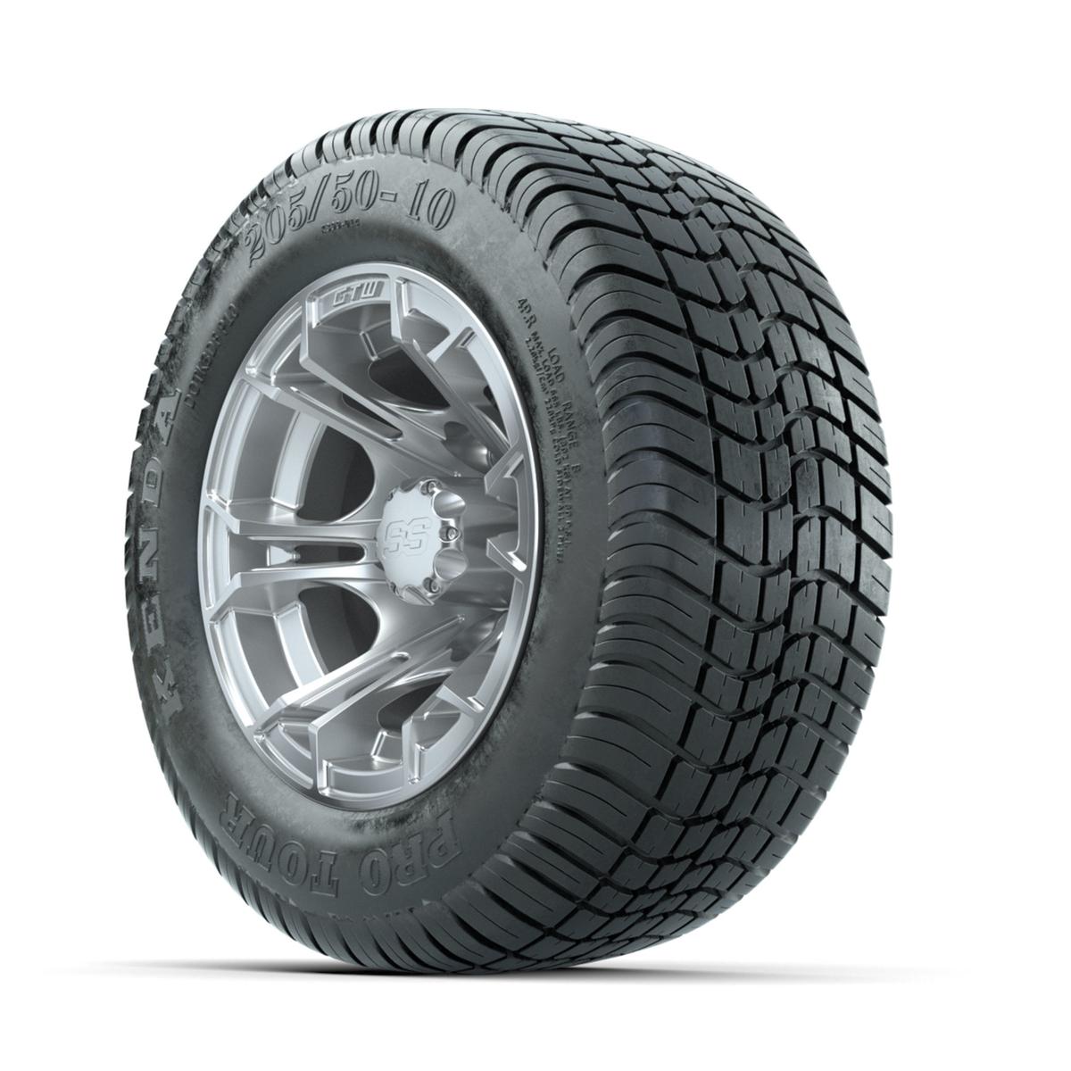 GTW Spyder Silver Brush 10 in Wheels with 205/50-10 Kenda Pro Tour Low-profile Tires – Full Set