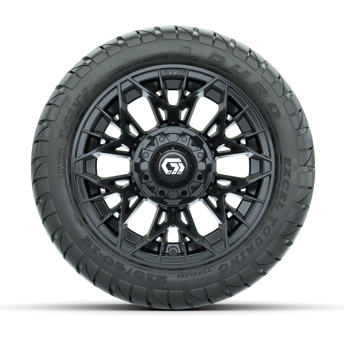 GTW Stellar Matte Black 12 in Wheels with 215/40-12 Duro Low-Profile Street Tires – Full Set
