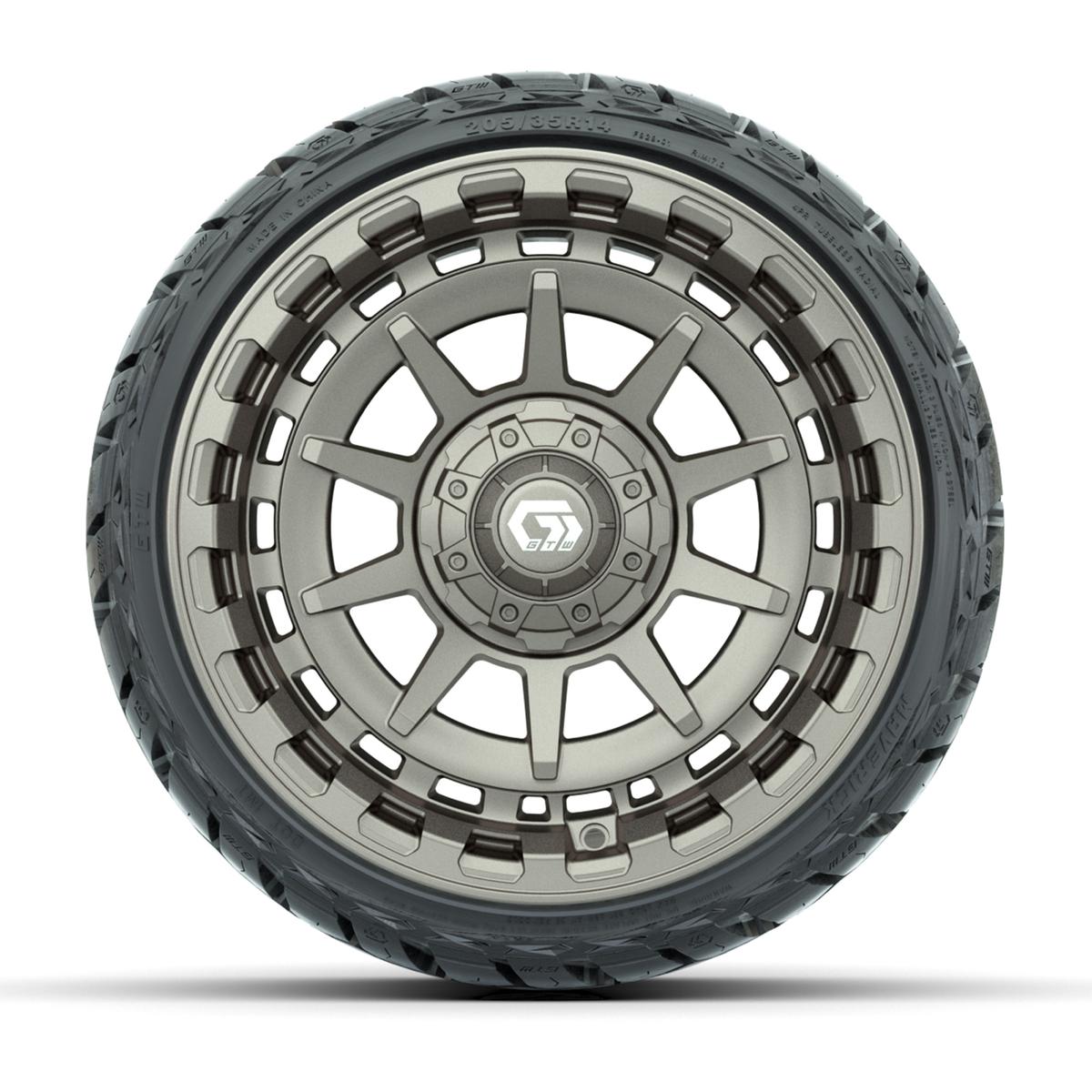 GTW Barricade Satin Bronze 14 in Wheels with 205/35-R14 Maverick Low-Profile All-Terrain Tires – Full Set