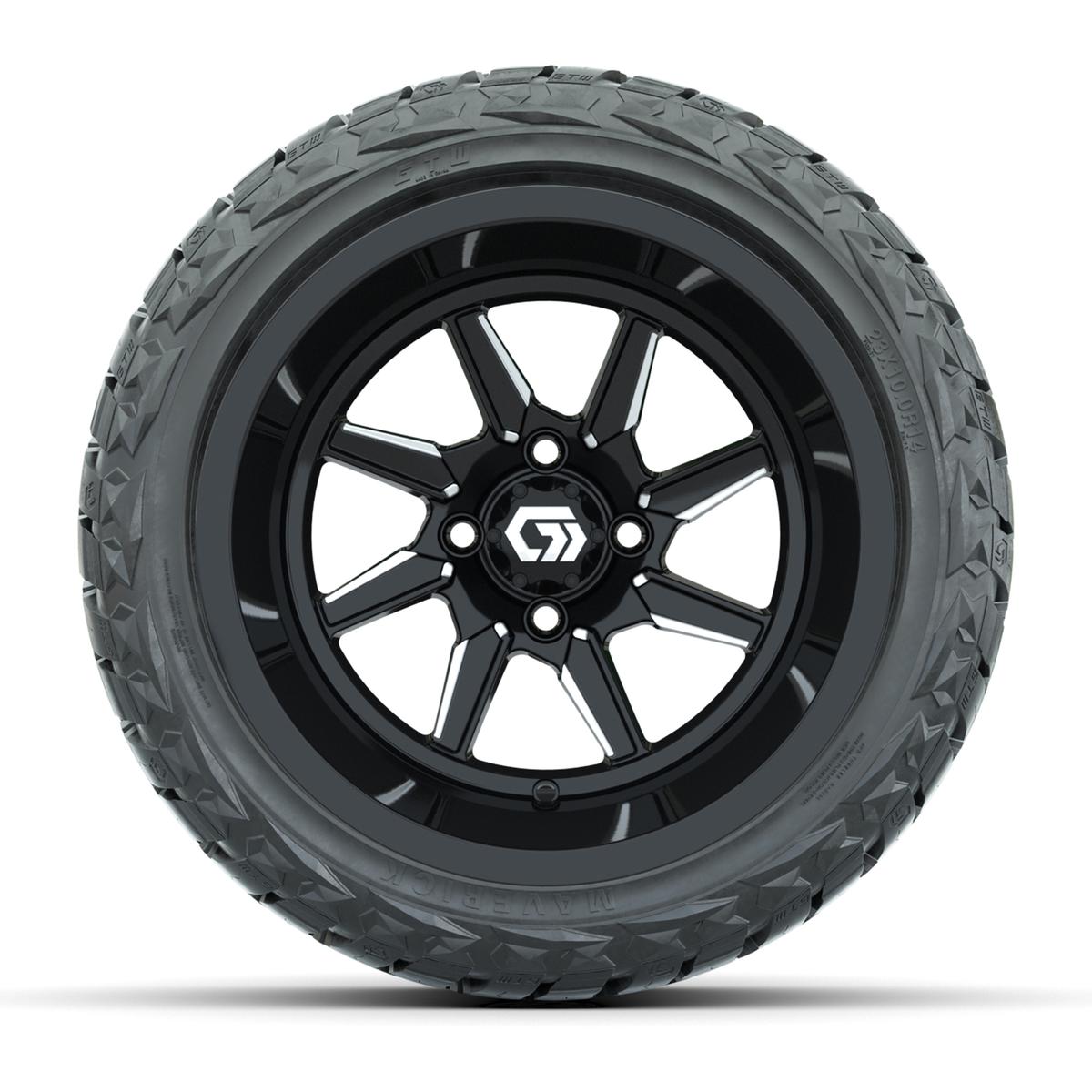 GTW&reg; Reaper Black/Machined 14 in Wheels with 23X10-R14 Maverick Steel Belted Radial All-Terrain Tires - Full Set