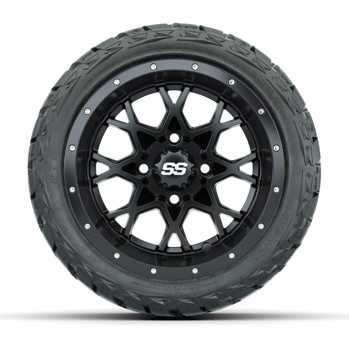 GTW Vortex Matte Black 12 in Wheels with 215/40-R12 Maverick Low-Profile All-Terrain Tires – Full Set