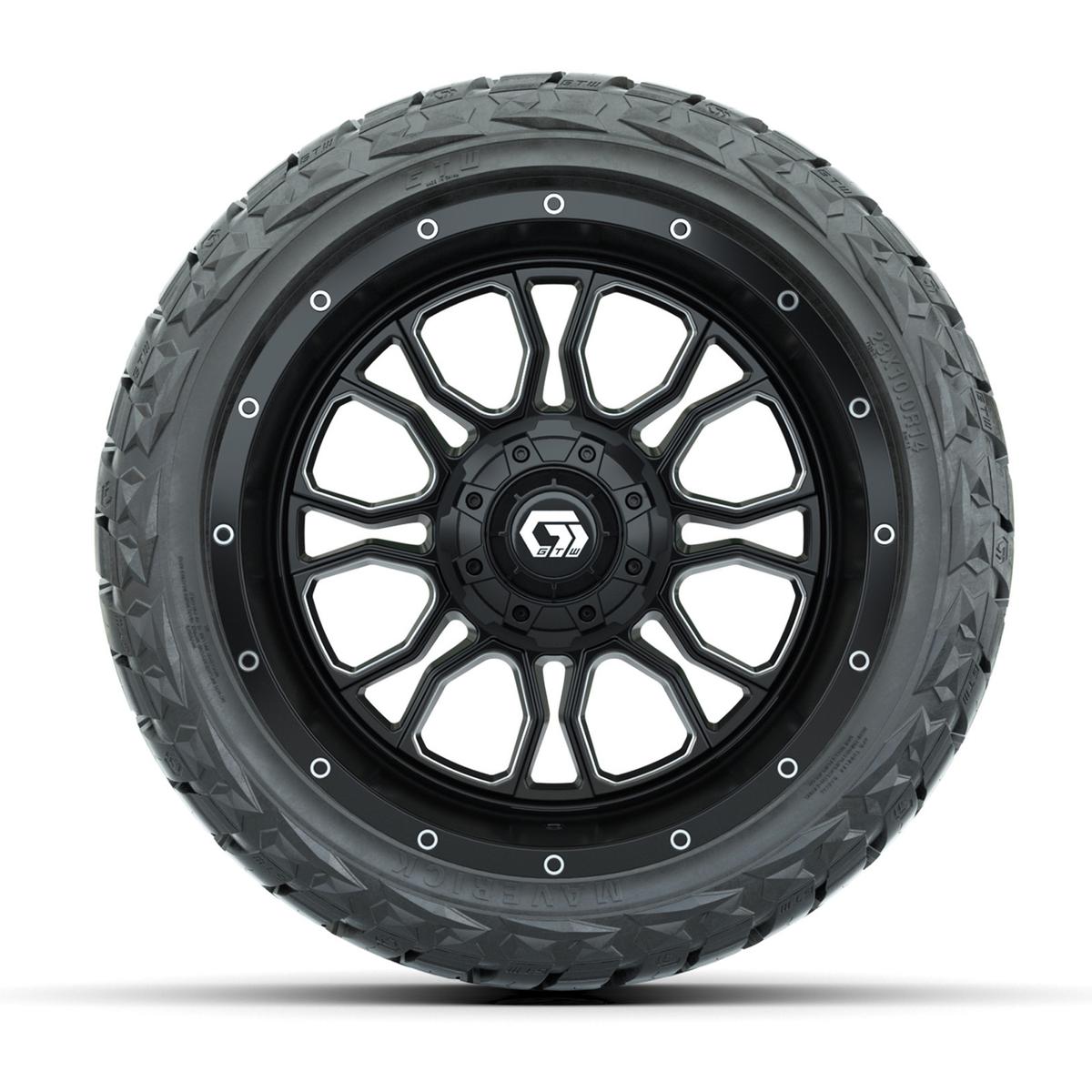 GTW Volt Black/Machined 14 in Wheels with 23x10.00-R14 Maverick All-Terrain Tires – Full Set