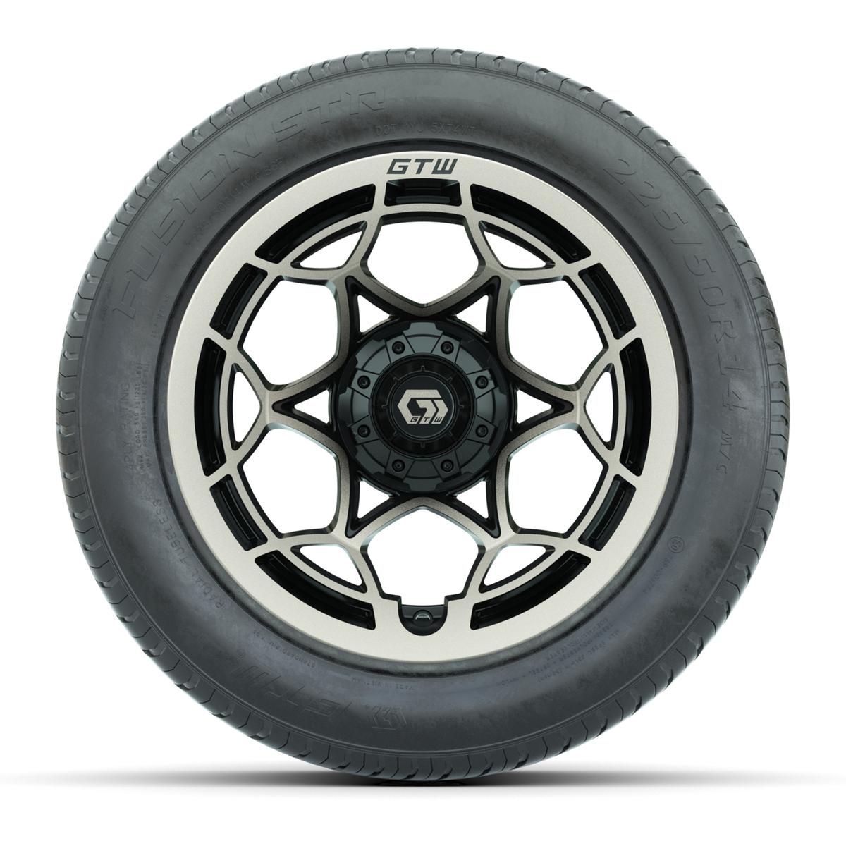 GTW&reg; Nexus Gloss Black and Satin Bronze 14 in Wheels with 255/50-R14 Fusion STR DOT Approved Street Tires - Full Set
