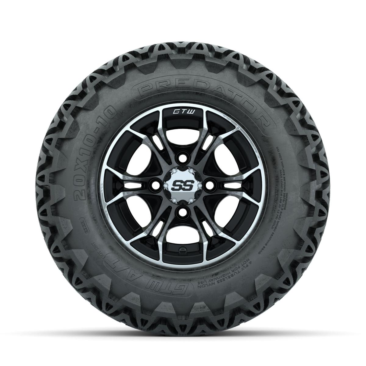 GTW Spyder Machined/Black 10 in Wheels with 20x10-10 Predator All Terrain Tires – Full Set