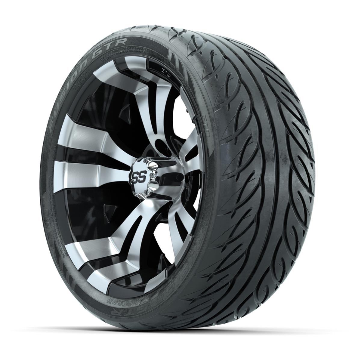 GTW&reg; Vampire Black/Machined 14 in Wheels with 205/40-R14 Fusion GTR Steel Belt Radial Street Tires – Full Set