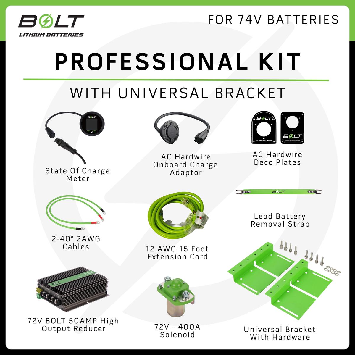 Bolt Energy 72V Professional Install Kit with Universal Bracket