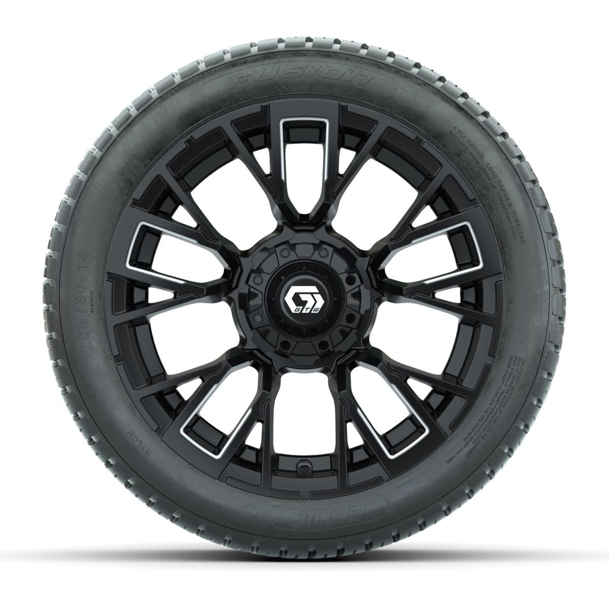 GTW® Vandal Matte Black/Machined 14 in Wheels with 205/30-14 Fusion Street Tires – Full Set