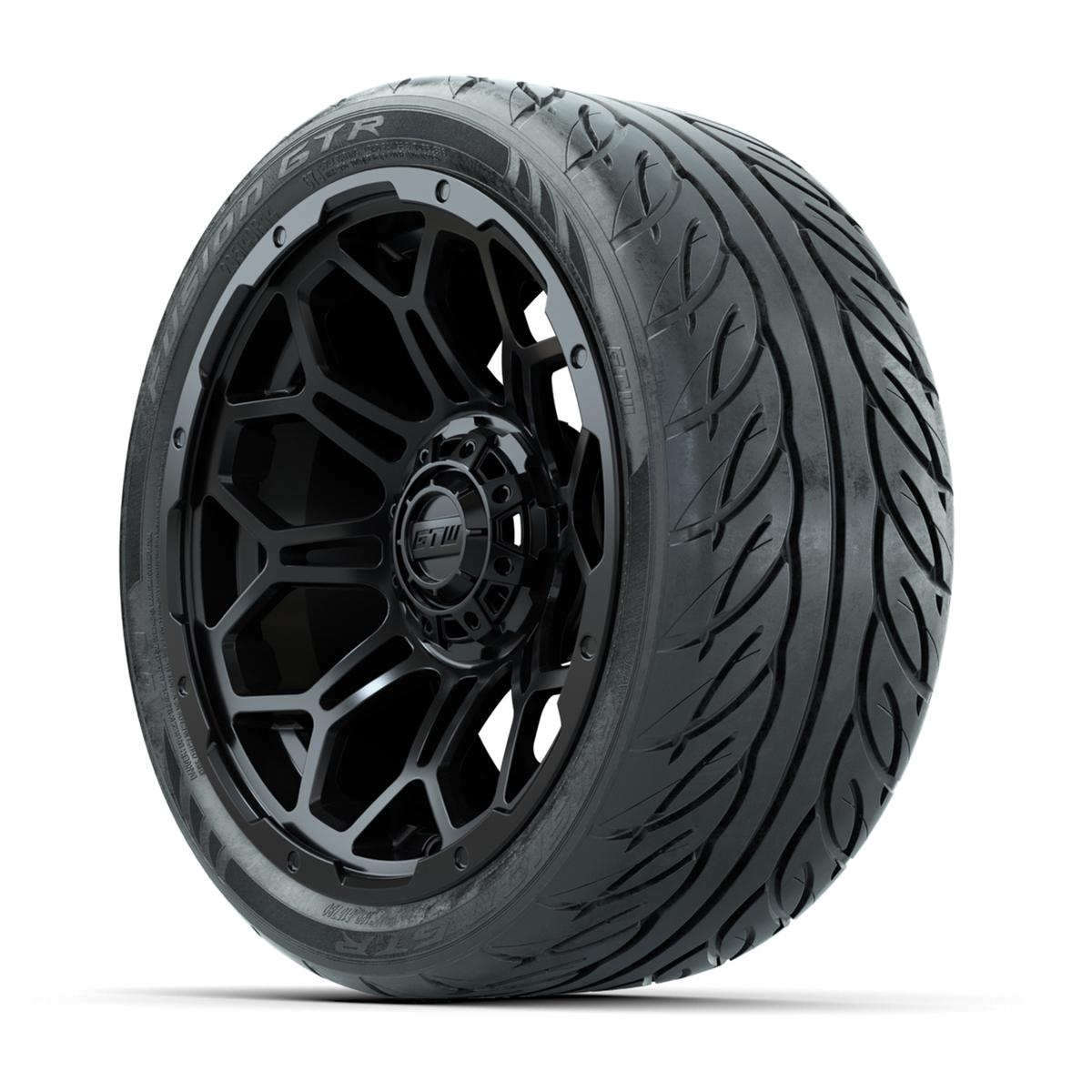 GTW&reg; Bravo Matte Black 14 in Wheels with 205/40-R14 Fusion GTR Steel Belt Radial Street Tires – Full Set