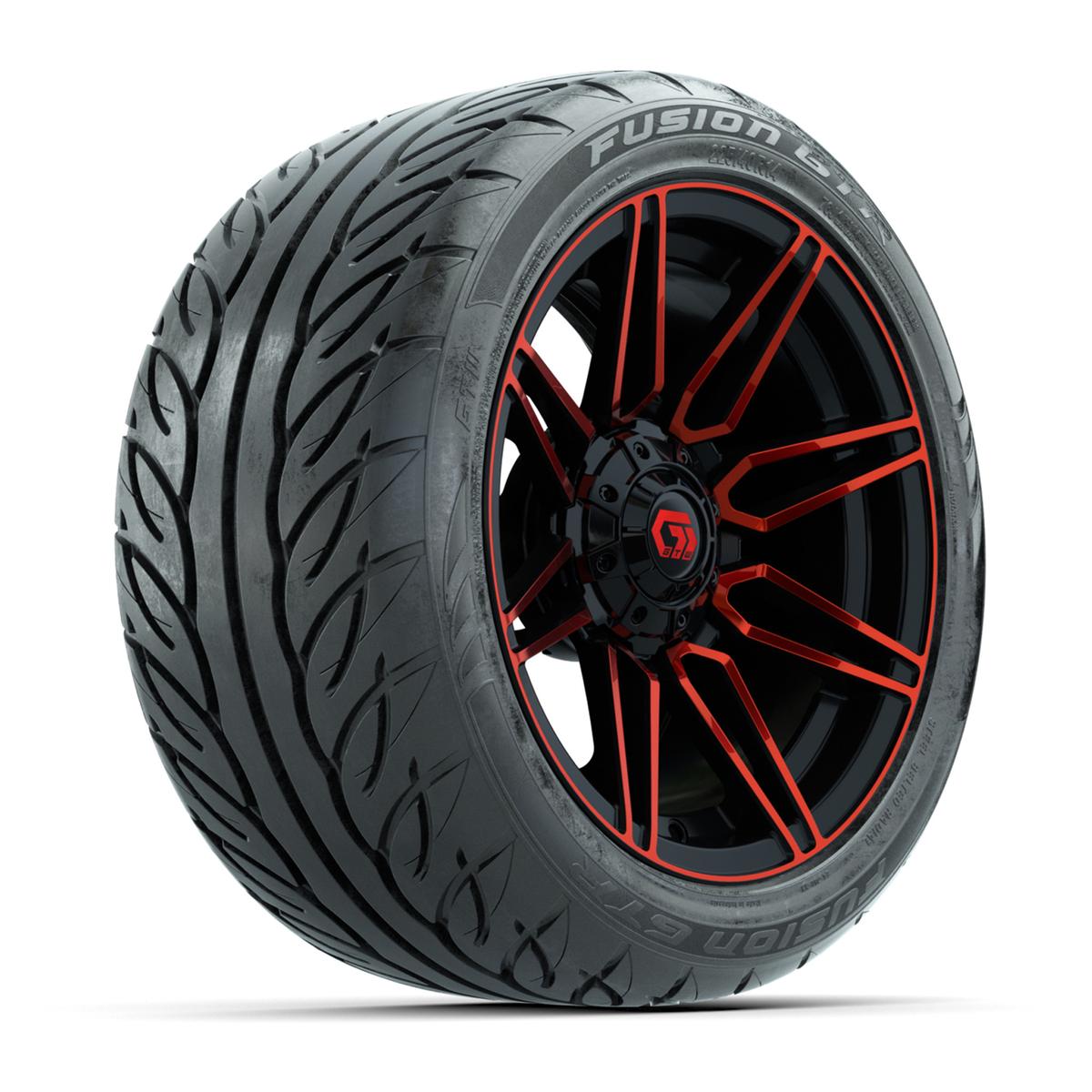 GTW&reg; Stealth Red/Machined 14 in Wheels with 225/40-R14 Fusion GTR Steel Belt Radial Street Tires – Full Set