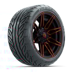 GTW&reg; Stealth Red/Machined 14 in Wheels with 225/40-R14 Fusion GTR Steel Belt Radial Street Tires – Full Set