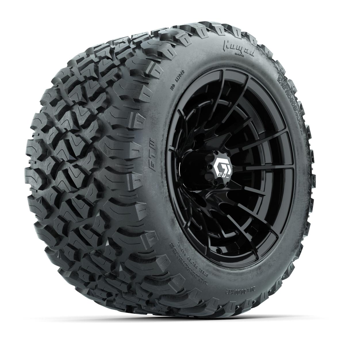 GTW&reg; Boost Gloss Black 12 in Wheels with 20X10-12 Nomad Steel Belt Radial All-Terrain Tires – Full Set