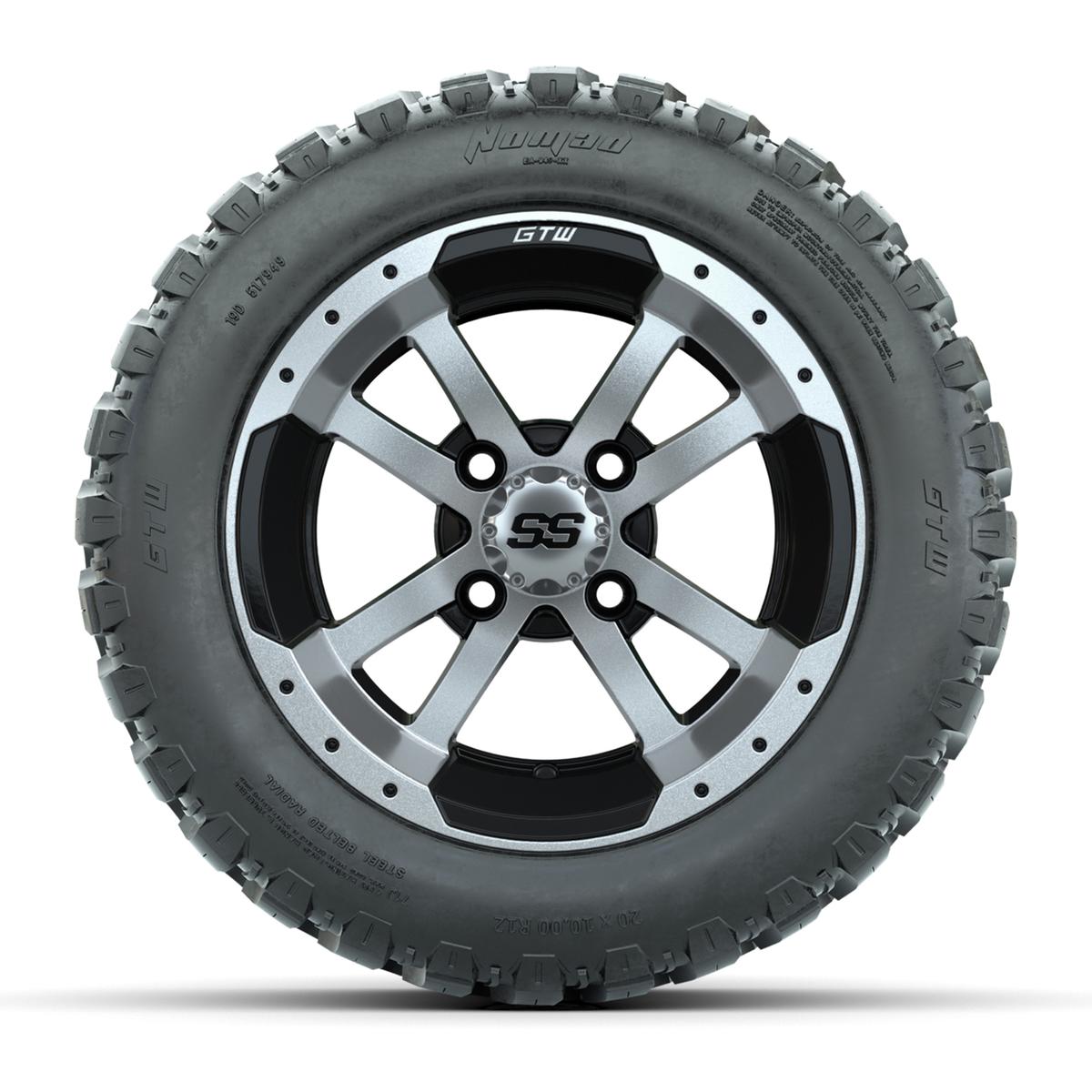 GTW&reg; Storm Trooper Black/Machined 12 in Wheels with 20X10-12 Nomad Steel Belt Radial All-Terrain Tires – Full Set