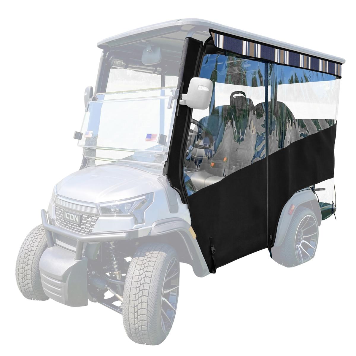 RedDot 4-Passenger Black Track Style Enclosure with Emblem Navy Valance for ICON i40X (Years 2026-Up)