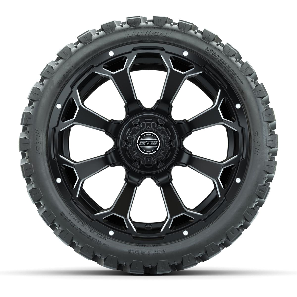 Set of (4) 15&Prime; GTW Raven Matte Black Wheels with 23x10-R15 Nomad All-Terrain Tires