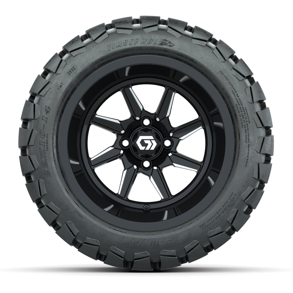 GTW&reg; Reaper Black/Machined 14 in Wheels with 22X10-14 Timberwolf All-Terrain Tires - Full Set
