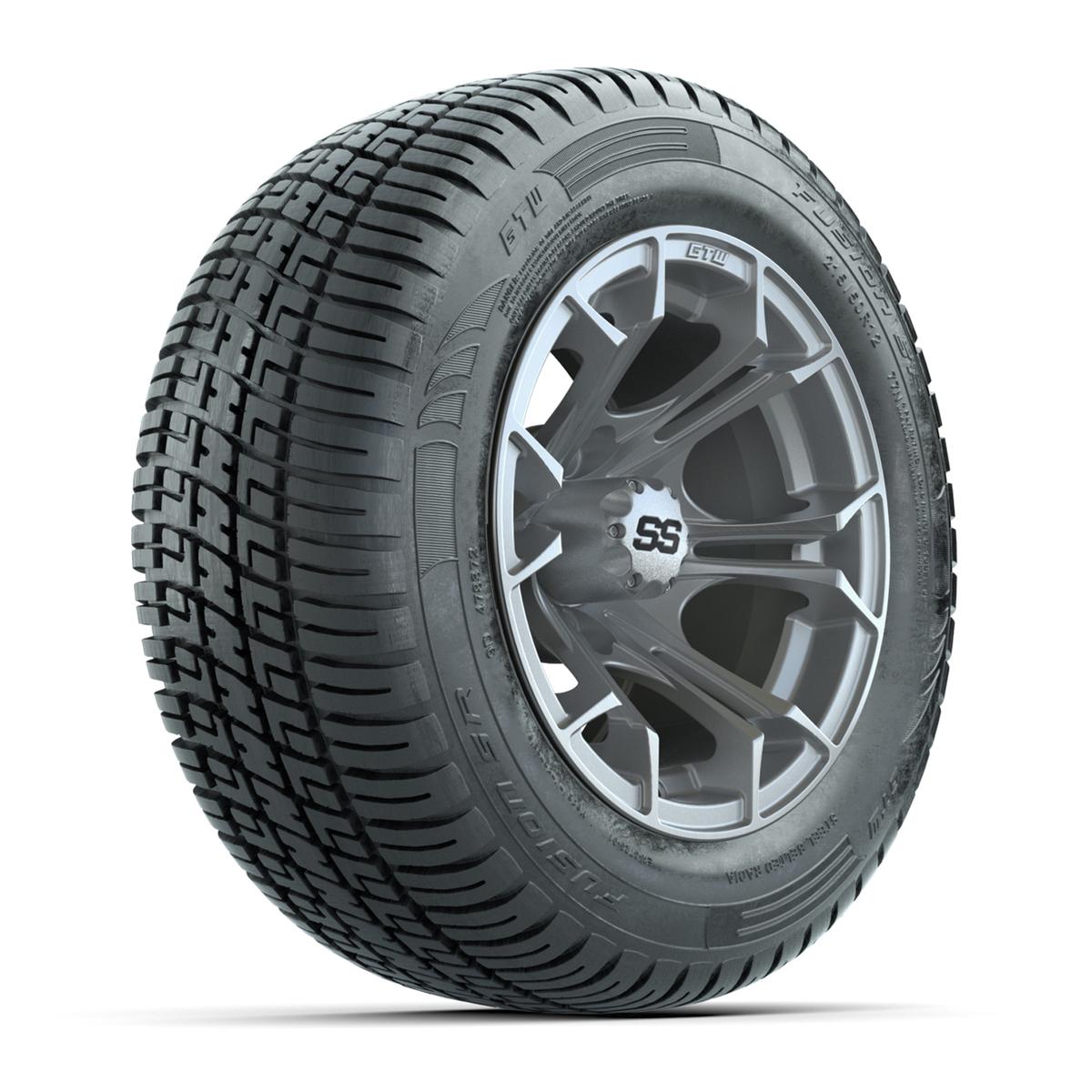 GTW&reg; Spyder Silver Brush 12 in Wheels with 215/50-R12 Fusion S/R Steel Belt Radial Street Tires – Full Set