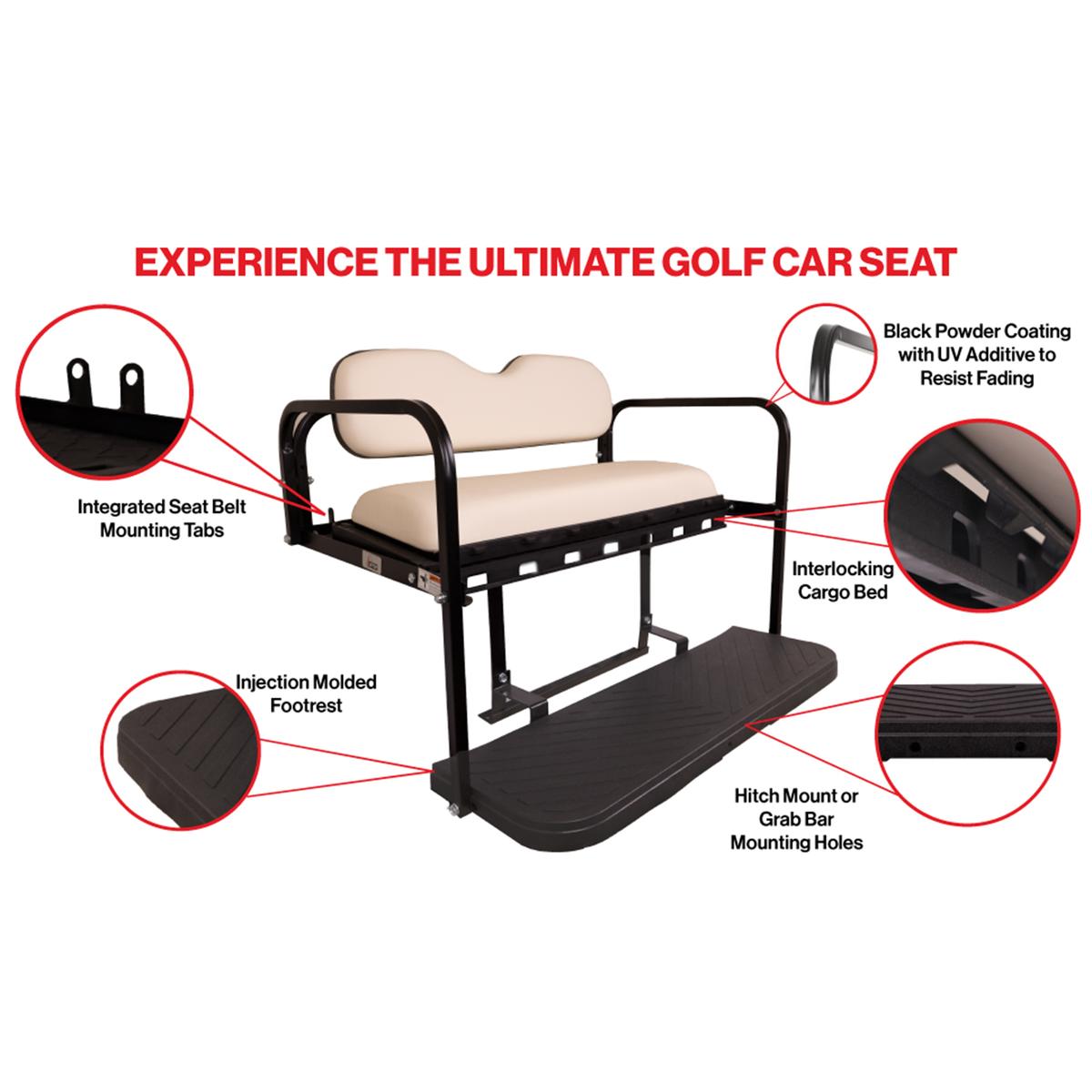 GTW&reg; MACH3 Rear Flip Seat for EZGO TXT - Tan (Years 1994.5-Up)
