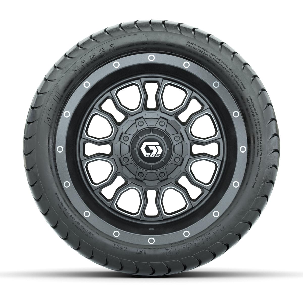 GTW Volt Gunmetal/Machined 12 in Wheels with 215/35-12 Mamba Street Tires – Full Set
