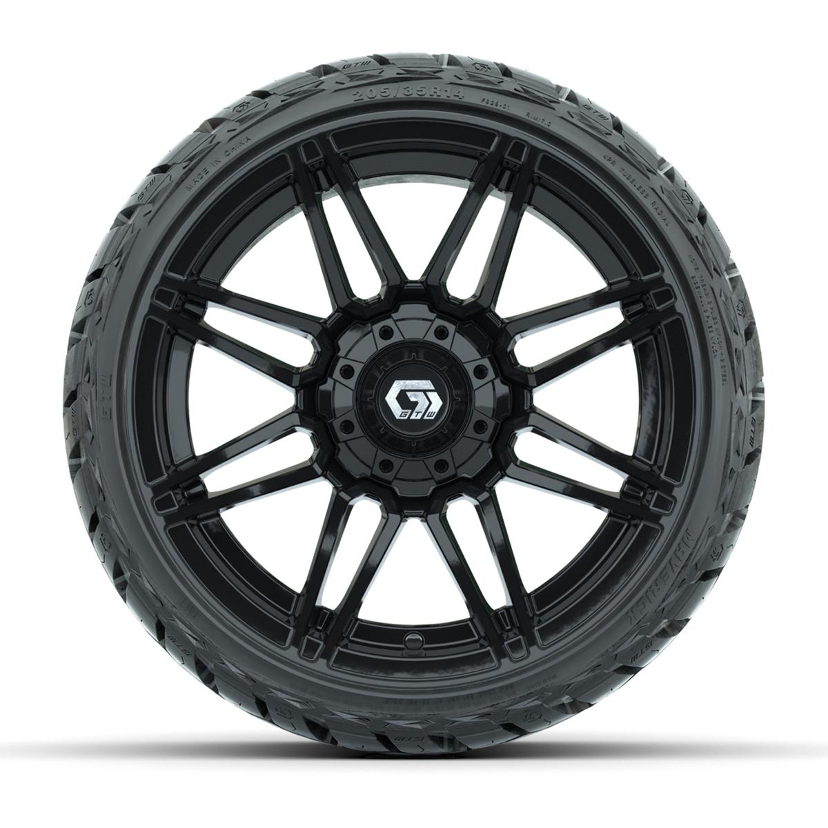 GTW Stealth Gloss Black 14 in Wheels with 205/35-R14 Maverick Low-Profile All-Terrain Tires – Full Set