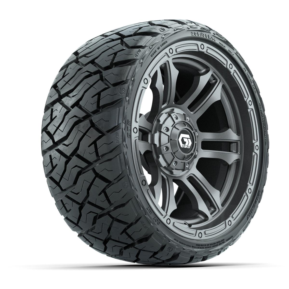 GTW Shogun Gloss Gunmetal 14 in Wheels with 205/35-R14 Maverick Low-Profile All-Terrain Tires – Full Set