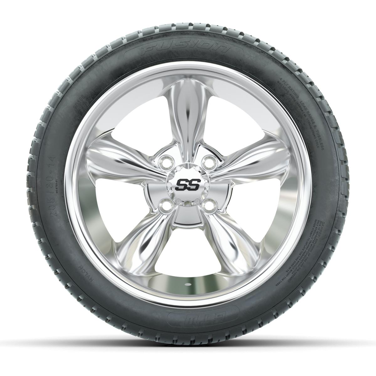 GTW&reg; Godfather Chrome 14 in Wheels with 205/30-R14 Fusion Street Tires – Full Set