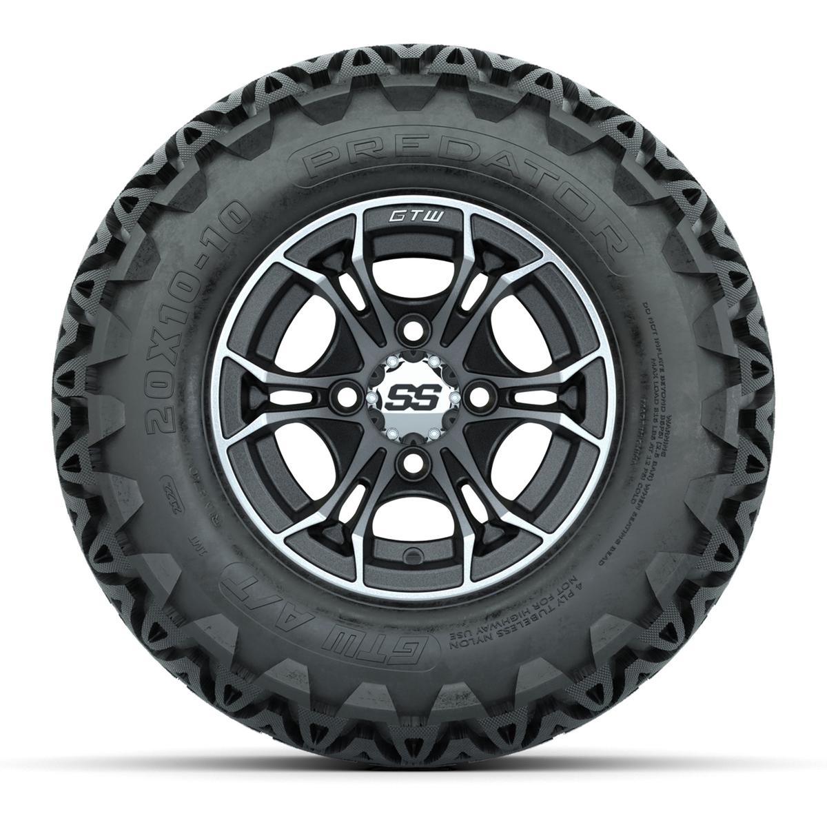 GTW Spyder Machined/Matte Grey 10 in Wheels with 20x10-10 Predator All Terrain Tires – Full Set