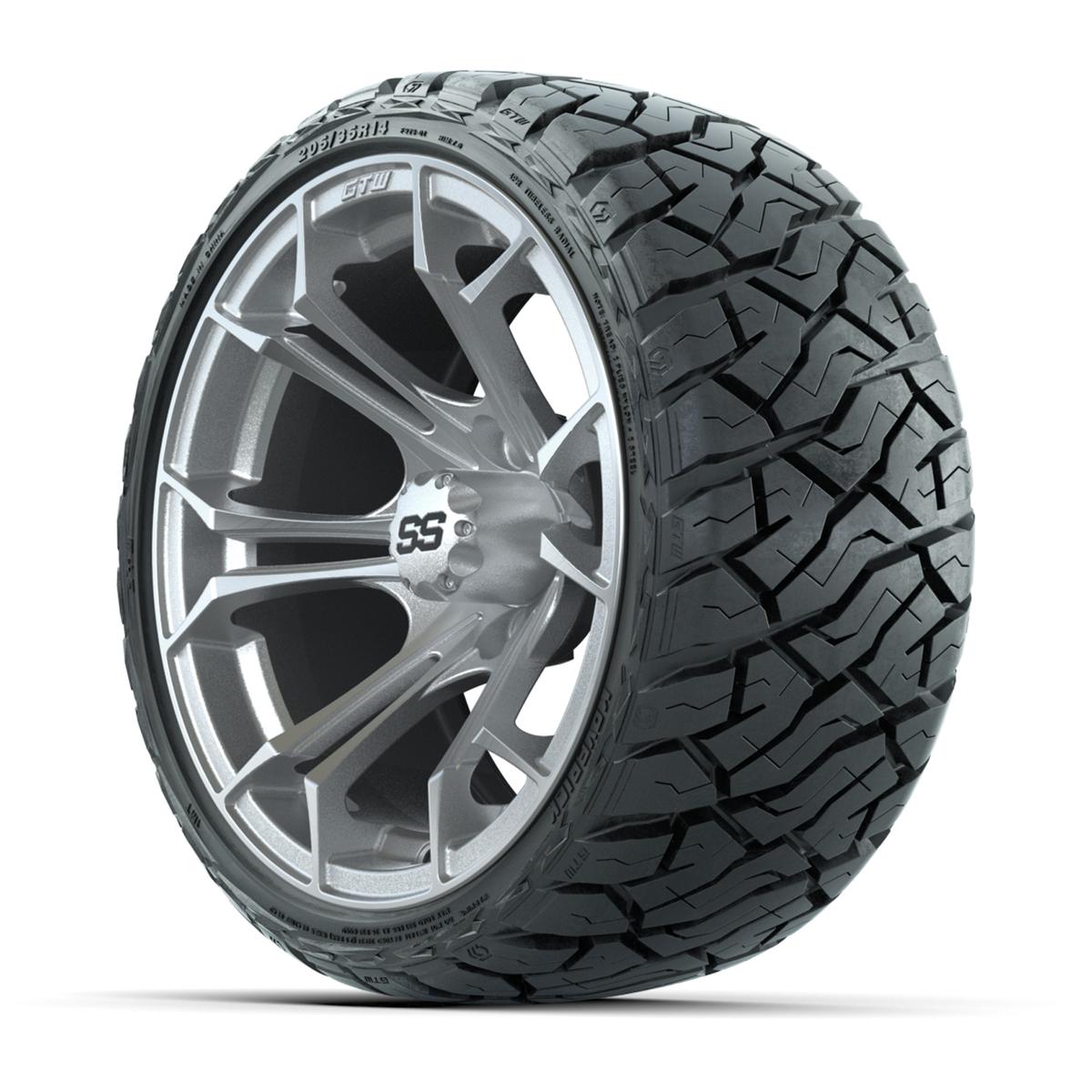 GTW&reg; Spyder Silver Brush 14 in Wheels with 205/35-R14 Maverick Low-Profile All-Terrain Tires – Full Set