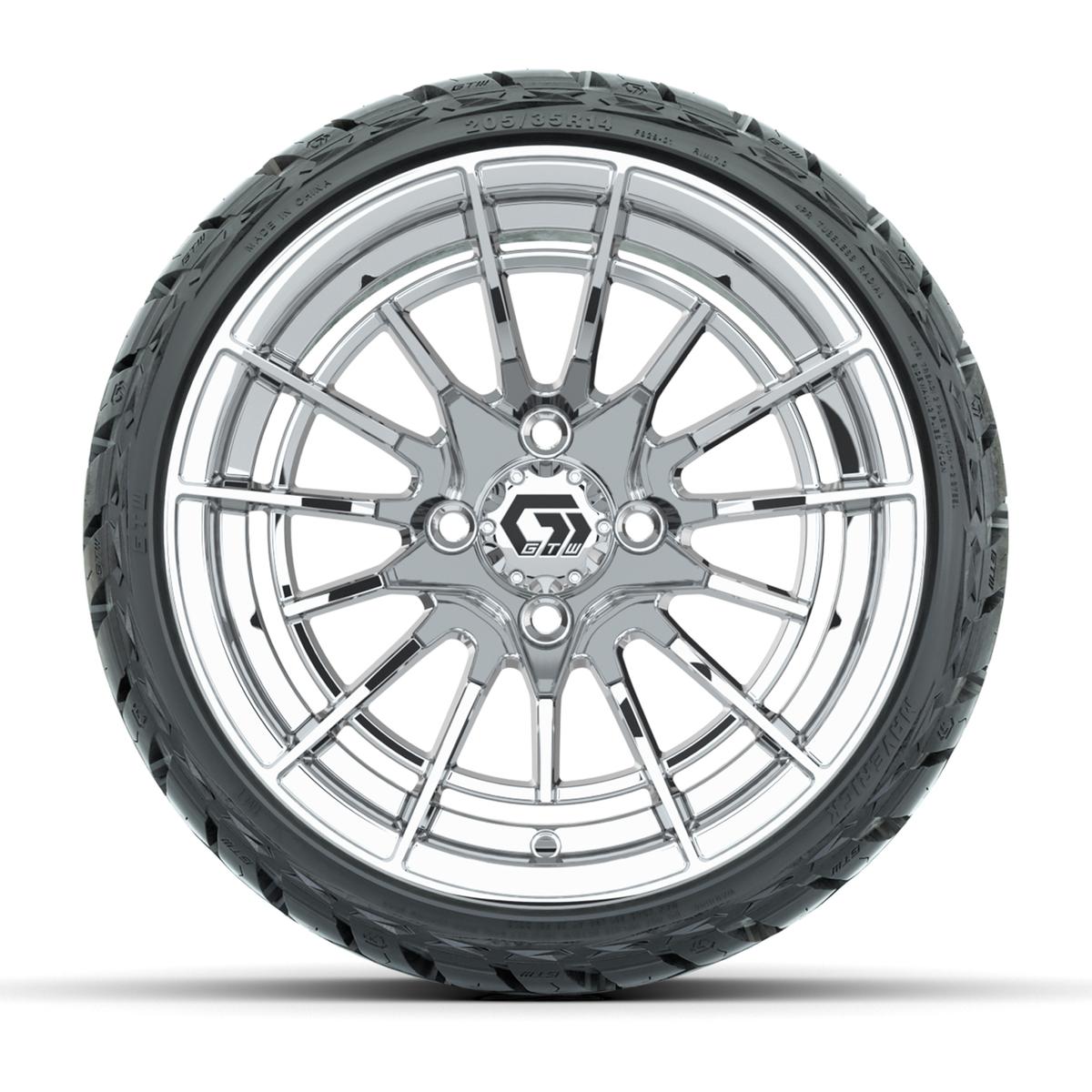 GTW Boost Chrome 14 in Wheels with 205/35-R14 Maverick Low-Profile All-Terrain Tires – Full Set