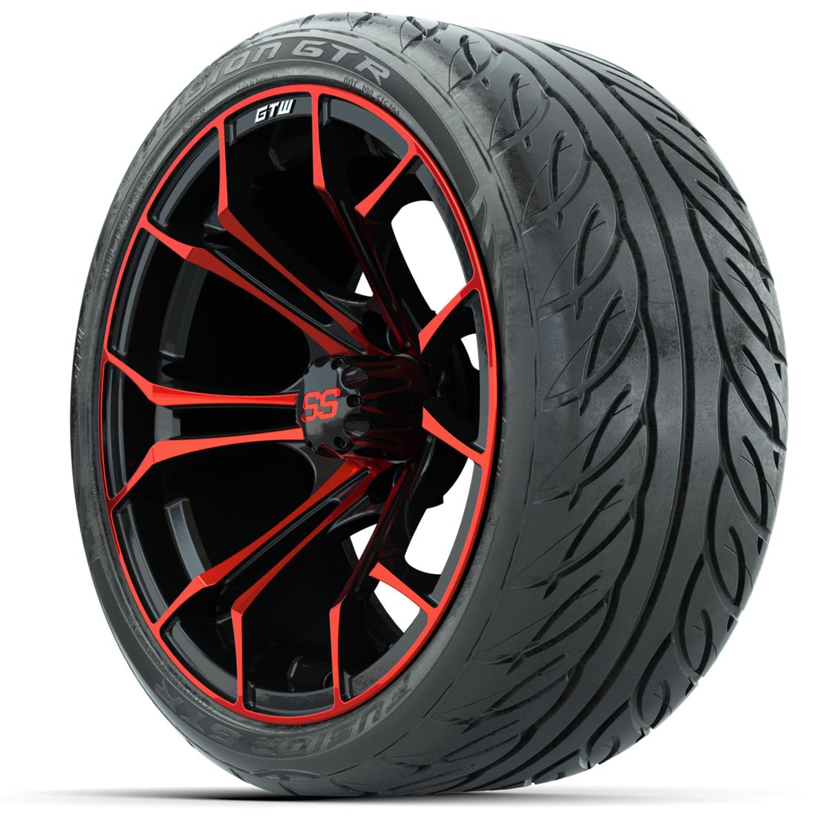 Set of (4) 15&Prime; GTW Spyder Red/Black Wheels with 215/40-R15 Fusion GTR Street Tires