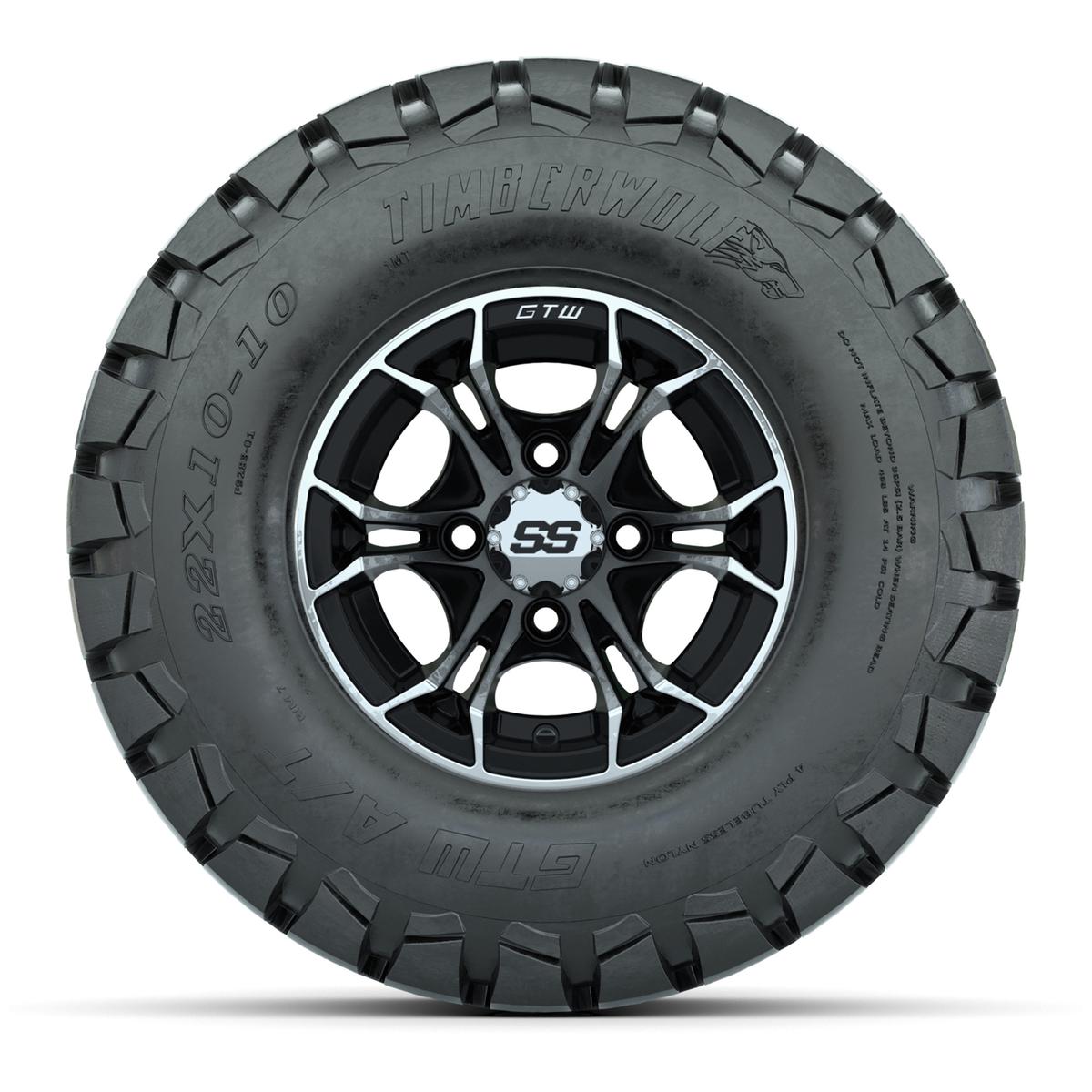 GTW Spyder Machined/Black 10 in Wheels with 22x10-10 Timberwolf All Terrain Tires – Full Set