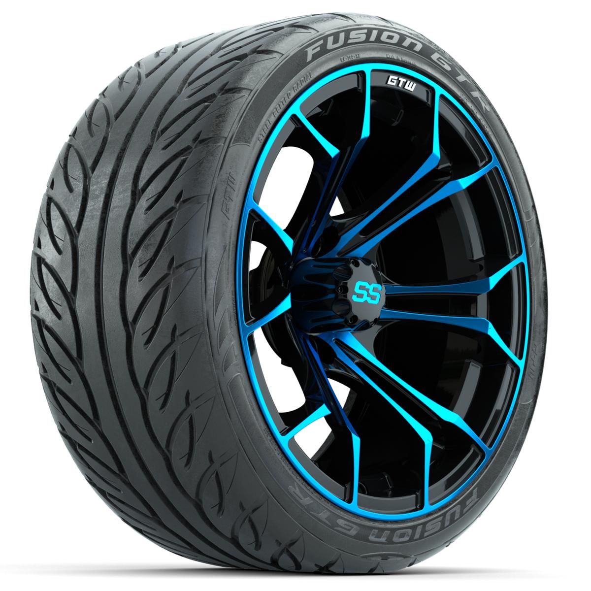 Set of (4) 15&Prime; GTW Spyder Blue/Black Wheels with 215/40-R15 Fusion GTR Street Tires