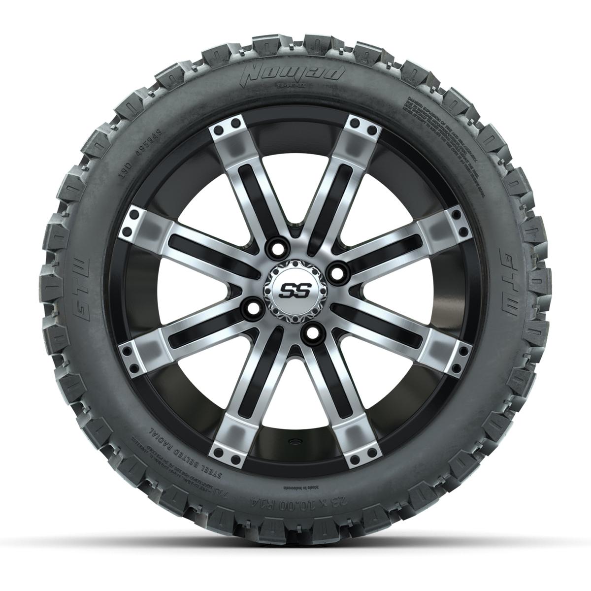 GTW&reg; Tempest Black/Machined 14 in Wheels with 23X10-R14 Nomad Steel Belt Radial All-Terrain Tires – Full Set