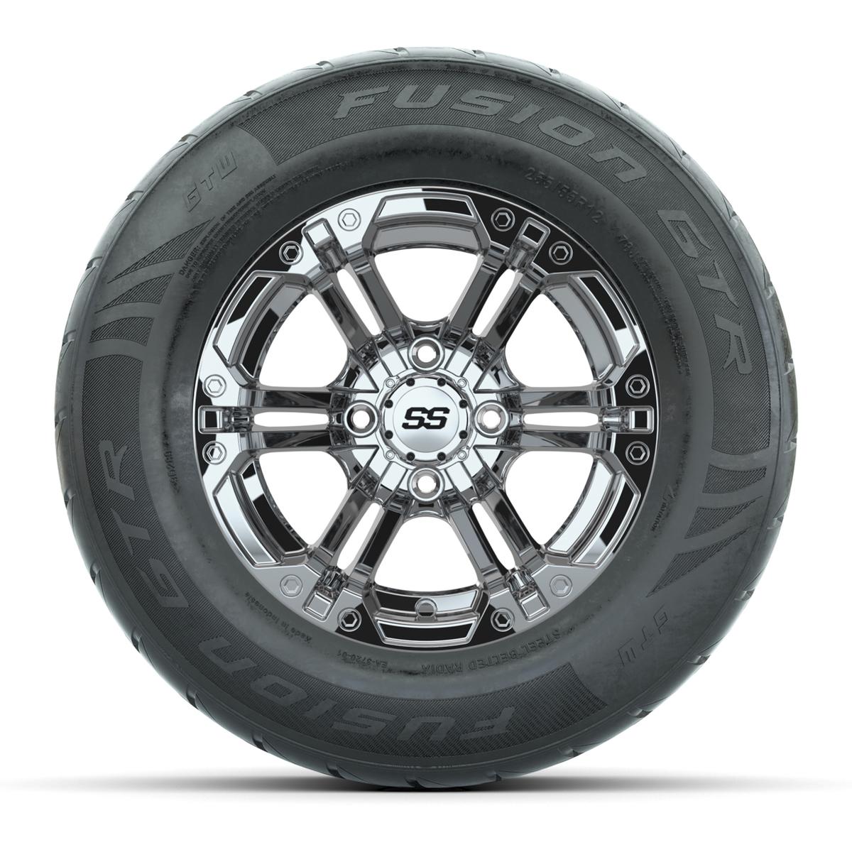 GTW&reg; Specter Chrome 12 in Wheels with 255/55-R12 Fusion GTR Steel Belt Radial Street Tires – Full Set
