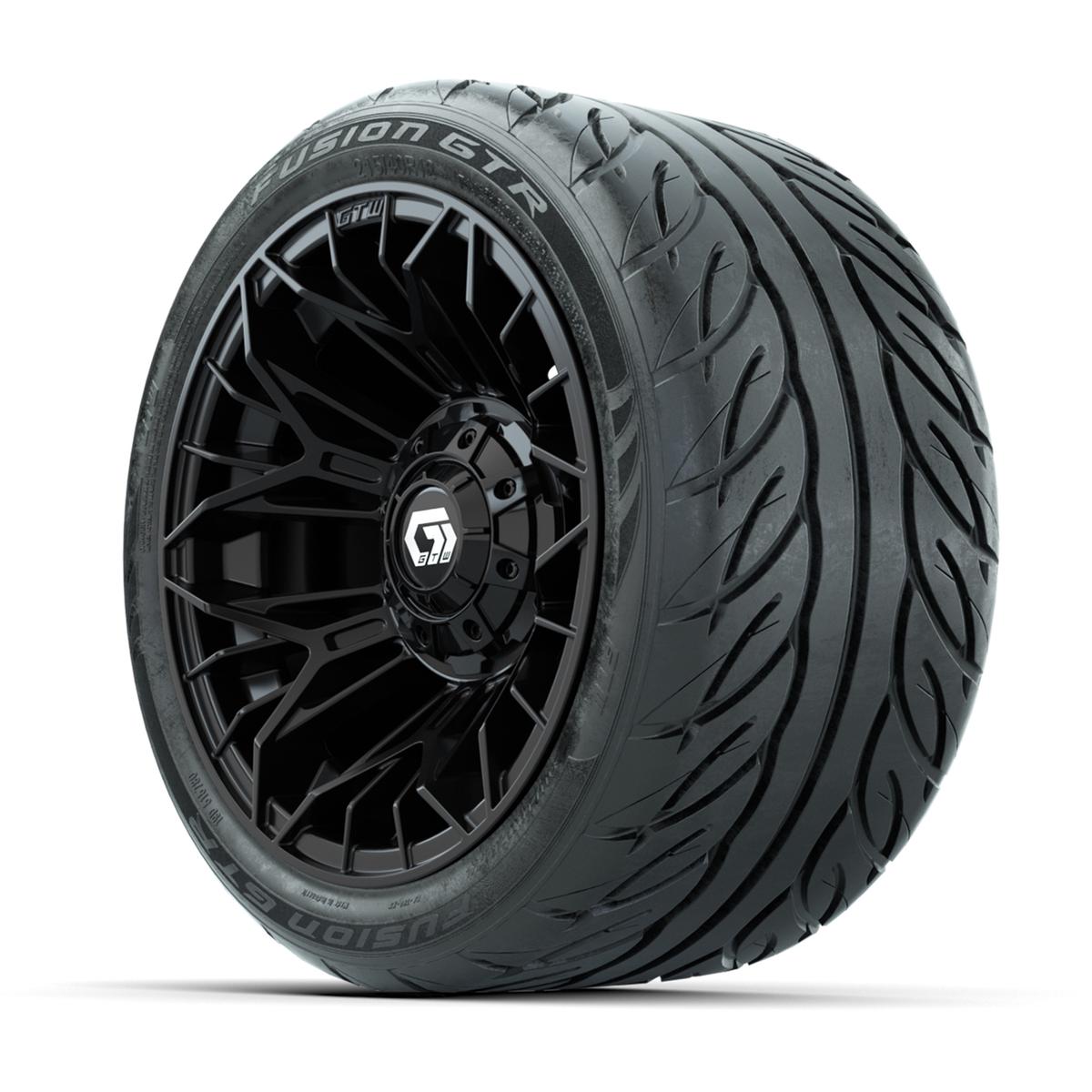 GTW&reg; Stellar Black 12 in Wheels with 215/40-R12 Fusion GTR Steel Belt Radial Street Tires – Full Set