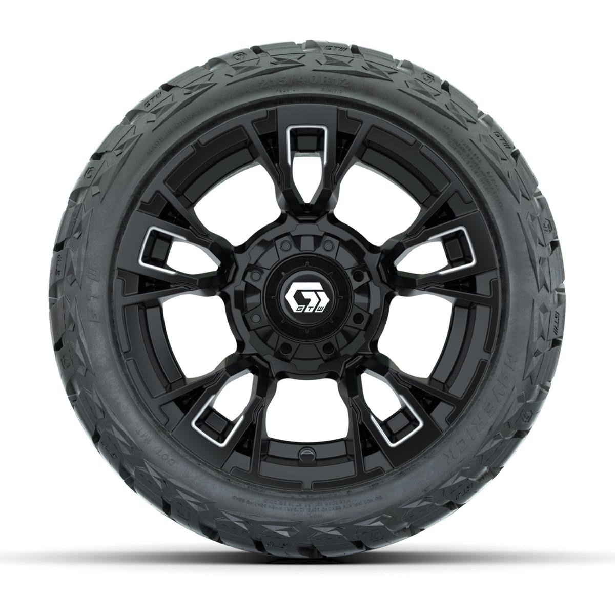 GTW Vandal Matte Black/Machined 12 in Wheels with 215/40-R12 Maverick Low-Profile All-Terrain Tires – Full Set