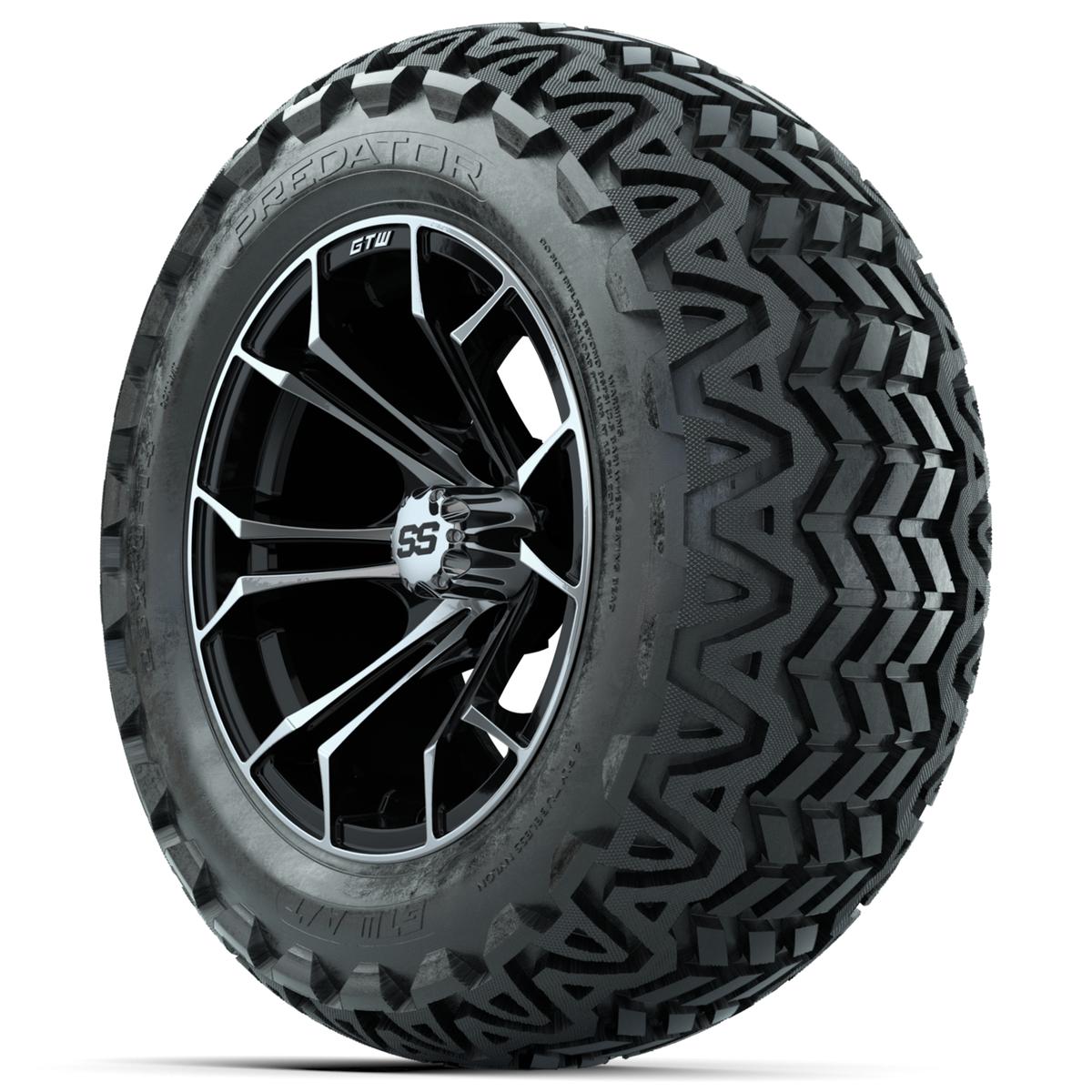 GTW Spyder Machined/Black 14 in Wheels with 23x10-14 GTW Predator All-Terrain Tires – Full Set