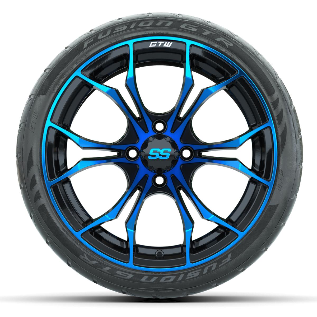 Set of (4) 15&Prime; GTW Spyder Blue/Black Wheels with 215/40-R15 Fusion GTR Street Tires