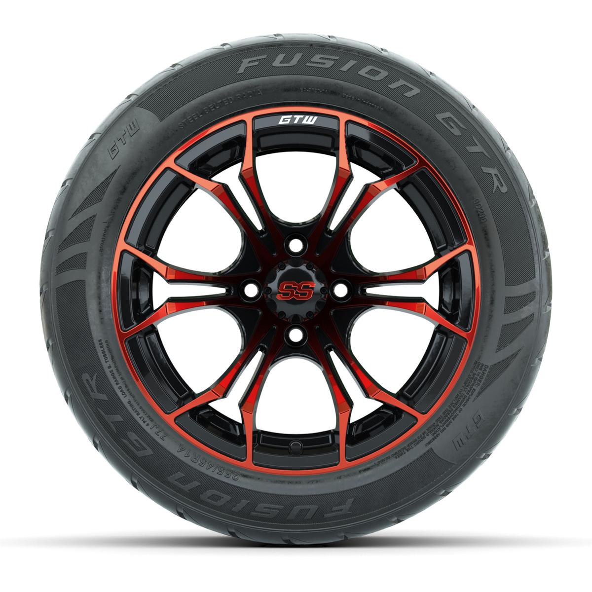 GTW&reg; Spyder Black/Red 14 in Wheels with 255/45-R14 Fusion GTR Steel Belt Radial Street Tires – Full Set