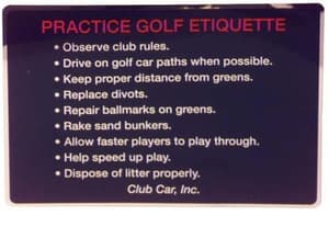 Club Car Golf Etiquette Decal (Years 1992-1997)
